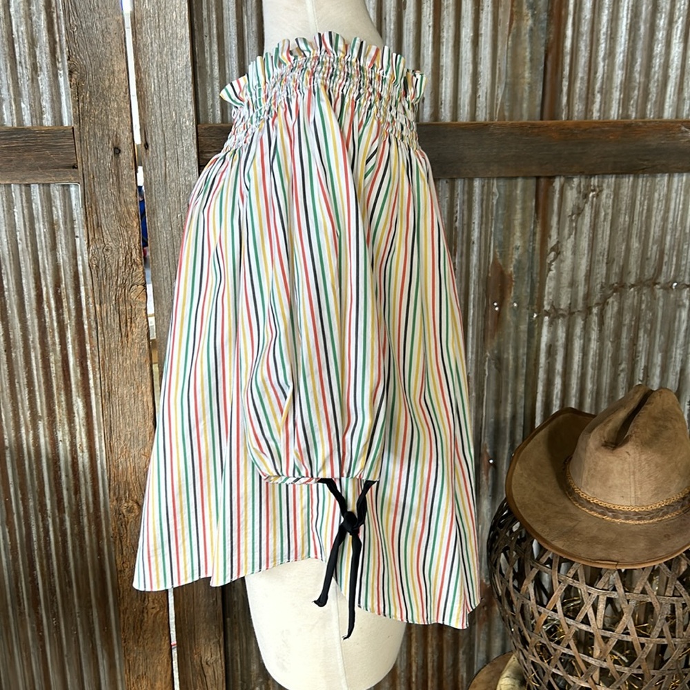 πΊ Caroline Constas cotton striped ruffled neckline shirt size small - Picture 4 of 8